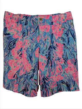 Lilly Pulitzer Callahan Bermuda Shorts 4 Blue Pink Floral Tropical Resort Golf